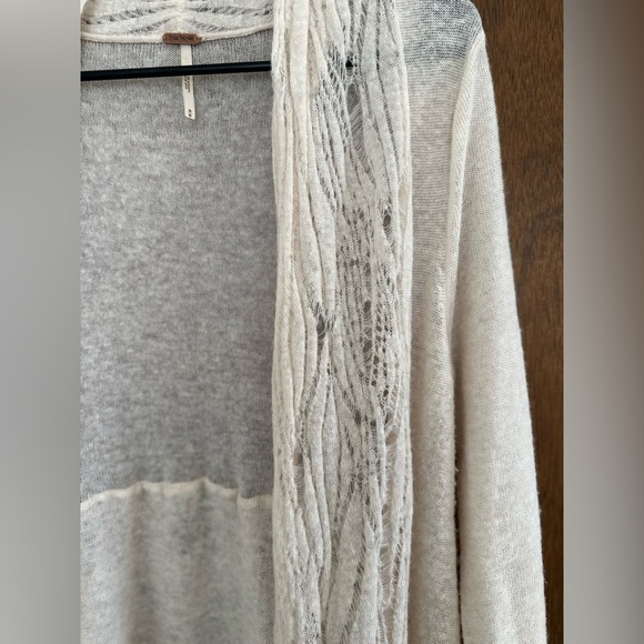 Free People M Sweater cardigan open knit top ivory long sleeve wool alpaca blend - Picture 3 of 10